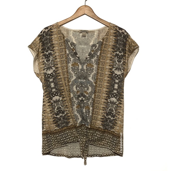 Lucky Brand Tops - Lucky Brand Tie Waist Printed Top